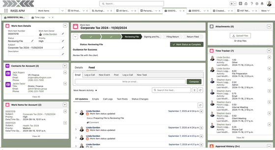 Workflow stage tracking and activity feed